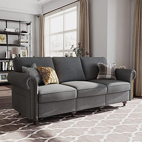 Nolany Classic Sofa and Loveseat Set Mid-Century Upholstered 2 Piece Sofa Couch Set for Living Room Traditional Scrolled Arm Sofa Sets in Grey