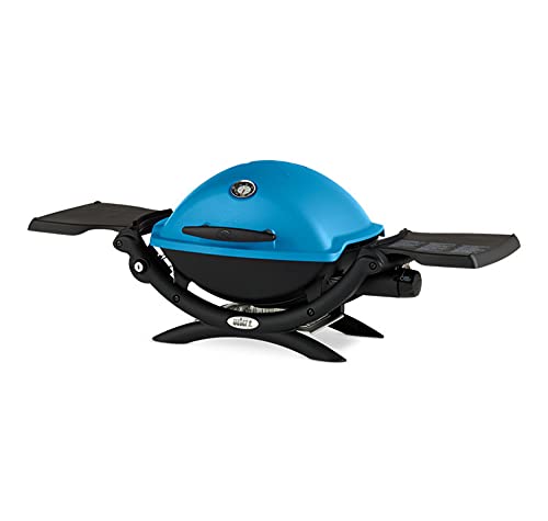 Weber Q 1200 Gas Grill (Blue) and Adapter Hose Bundle (2-Items)