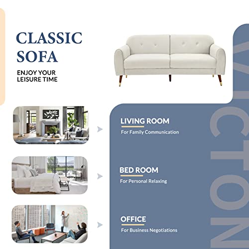 Velvet Large Sleeper Sofa, 75-Inch Mid-Century Modern Tufted Loveseat, Comfy Futon Sofa Couch Bed with Adjustable Wood Legs and Thick Cushion, Futon Sofa Bed for Living Room, Small Spaces (Beige)