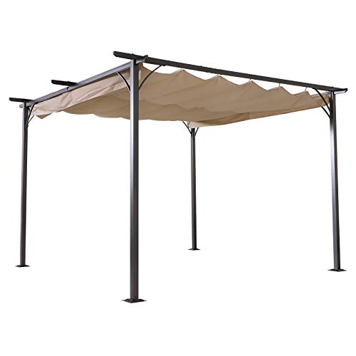 Outsunny 11.5’ x 11.5’ Retractable Patio Gazebo Pergola with UV Resistant Outdoor Canopy & Strong Steel Frame