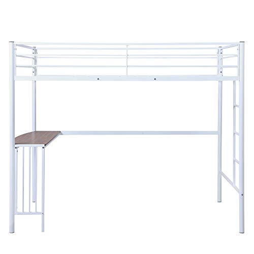 Harper & Bright Designs Metal Bunk Beds Twin Over Full Size with Desk, Metal Loft Beds with Built-in Ladders , Full-Length Guardrail, No Box Spring Needed ,White