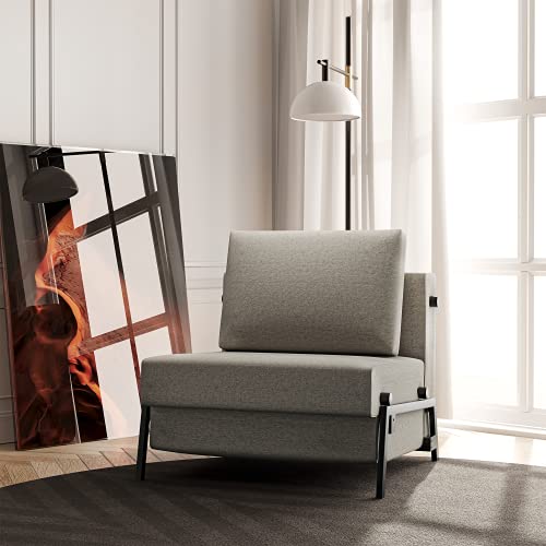 Kescas Sofa Bed, 2 in 1 Multifunction Convertible Sofa Chair, Breathable Linen Fabric & Sturdy Metal Frame Couch Bed for Small Room, Apartment, Office, Light Gray