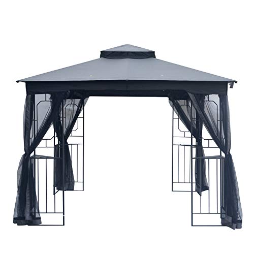Garden Gazebo Polyester Fabric 10' x 10' Patio Backyard Double Roof Vented Gazebo Canopy with Mosquito Netting, Dark Gray