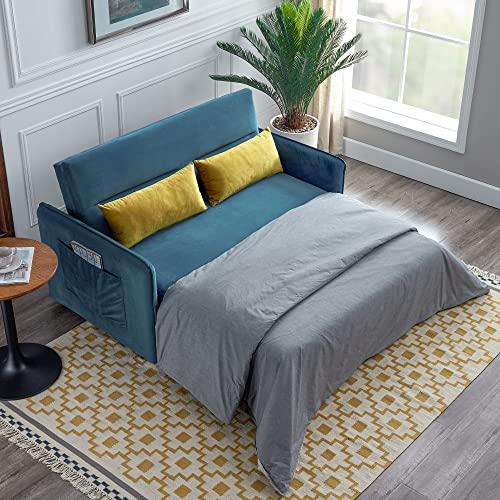 Merax Sleeper Couch Small Sofa for Living Room or Bedroom Including Pull Out Bed Sofabed, Compact, Velvet Blue
