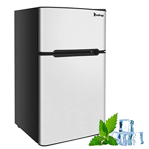 YZJC Double Door Mini Fridge, Portable Freezer for Bedroom Office or Apartment AC115V/60Hz 90L/3.2CU.FT Household Refrigerator 2-Door Design, with Removable Glass Shelf, Black
