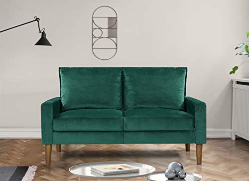 Container Furniture Direct Petit Mid Century Velvet Upholstered Living Room, Sofa & Loveseat Set, Lush Green