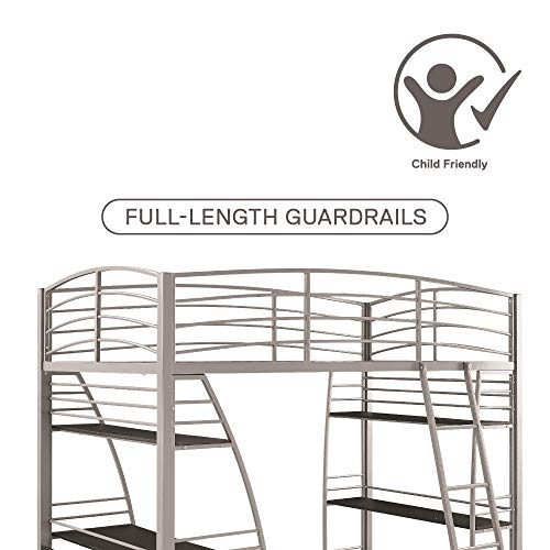 DHP Studio Loft Bunk Bed Over Desk and Bookcase with Metal Frame - Twin (Gray)