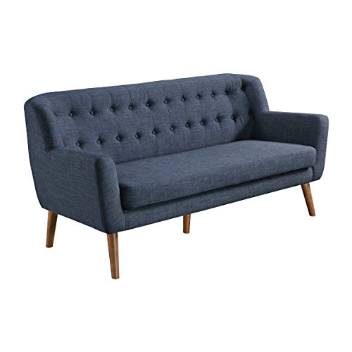 OSP Home Furnishings Mill Lane Mid-Century Modern Sofa, Navy Blue Fabric