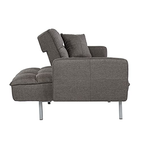 Casa Andrea Milano llc Modern Plush Tufted Linen Fabric Splitback Living Room Sleeper Futon, Small, Dark Grey