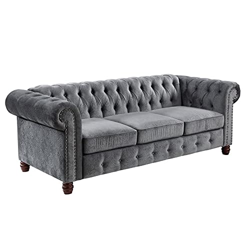 Lexicon Welwyn Velvet Chesterfield Sofa in Dark Gray