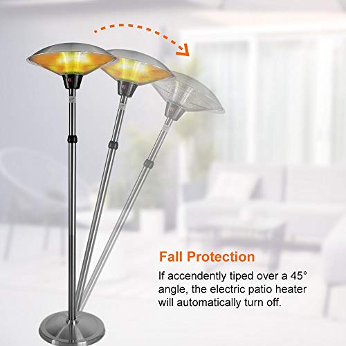 Gorilla Gadgets Electric Patio Heater 1500W for Outdoor Heating with Adjustable Height, Quiet Operation, Free Standing and Waterproof Space Warmer (Silver)