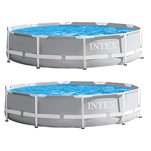 Intex 26701EH Prism Frame Round Above Ground Outdoor Easy Assemble Backyard Swimming Pool with 120V 330 GPH Cartridge Filter Pump (2 Pack)