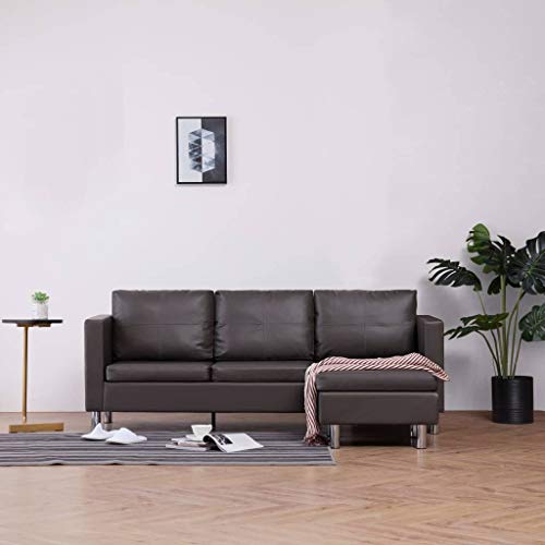 Modern Sectional Sofa L Shaped 3-Seater with Cushions, Leisure Sofa Recliner, Grey Faux Leather