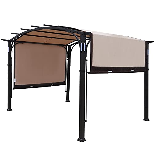 Hofzelt Warren 10 x 8 Ft Pergola Steel Frame Gazebo Canopy Cover Patio Shelter with LED Lights and 2-Tone Adjustable Shade(Beige)