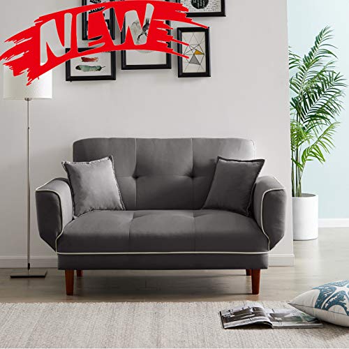 WSDJ Loveseat Sofa Sleeper with 2 Pillows/Modern Tufted Soft Fabric Sofa/Easy,Tool-Free Assembly, Gray