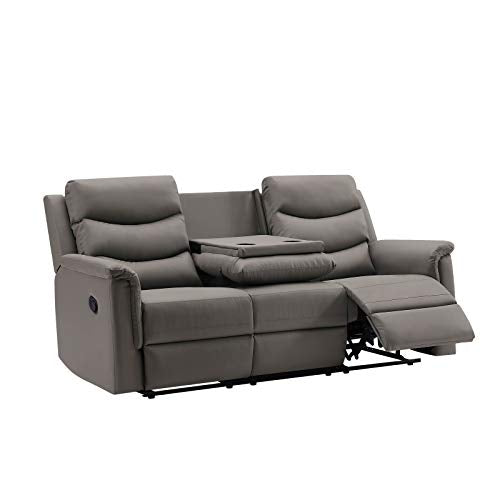 WSDJ Double Recliner Loveseat with Console Slate, Reclining Sofa Cup Holder, 3-Seater Flipped Middle BACKREST Grey PU, Theater Seating Furniture Bed, PU (ORW22328579-10106-1519266943)