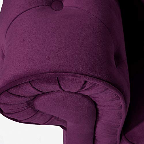 Casa Andrea Milano LLC Classic Velvet Scroll Arm Tufted Button Chesterfield Sofa (Grey), Large, Purple
