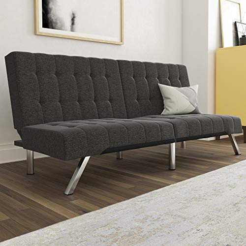DHP Emily Futon With Chrome Legs, Grey Linen
