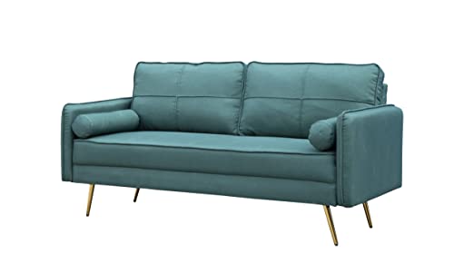 INSTORY Modern Velvet Sofa Tufted Couch Upholstered Loveseat with Bolsters & Metal Legs for Living Room,Bedroom,Study,Playroom,Apartment,Dorm - Green