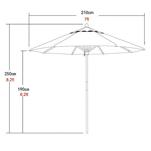 ZXL Patio Umbrellas 2.1m/7ft Outdoor Deck Umbrella, Garden Parasol with Sturdy Wooden Frame, Perfect for Yard, Beach, Camping, Swimming Pool