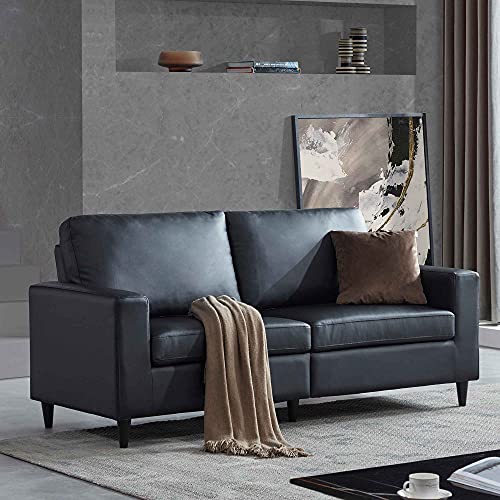 ATY PU Leather Sectional Sofa Set, 3 Seat Couch, Upholstered Furniture for Home or Office, Black