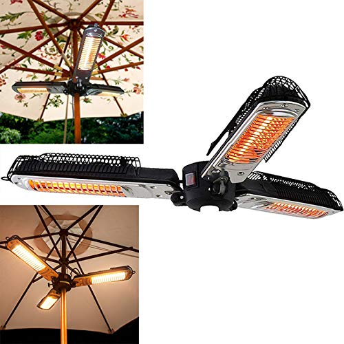 Patio Electric Heater Umbrella Folding Garden Waterproof Outdoor Heaters Infrared Space Heater for Pergola Or Gazabo Parasol with 3 Heating Panels
