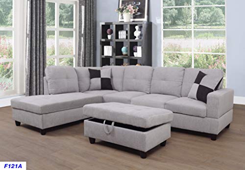 LifeStyle Furniture Sectional Sofa Set, Modern L-Shaped Living Room Couch Set, Linen Sectional Sofa, Grey White, Left Facing