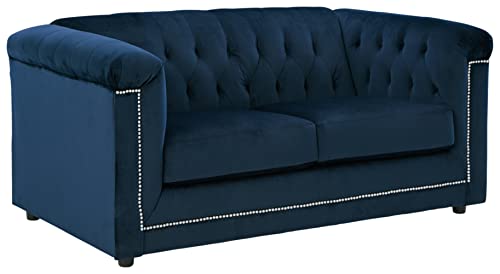 Signature Design by Ashley Josanna Glam Tufted Velvet Loveseat, Navy Blue