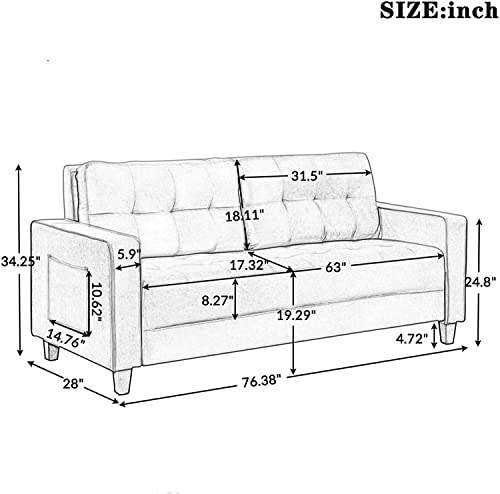 RINIMEI 2 Piece Living Room Furniture Set Include Upholstered Three Seater Sofá & Loveseat, Sectional Sofa Stylish Velvet Tufted Cushion Couch Easy Assemble W/Side Pockets,Grey, Gray