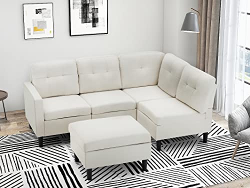 JOMEED Convertible Sectional Sofa Couch, Polyester Fabric L-Shaped Couch with Storage Ottoman Suitable for Living Room, Bedroom (Beige)