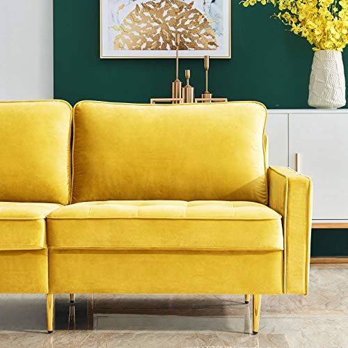 PovKeever Modern Velvet Fabric Sofa,Yellow