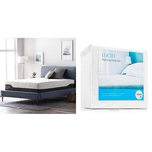 LUCID 12 Inch King Latex Hybrid Mattress - Memory Foam - Responsive Latex Layer - Temperature Neutral & Premium Hypoallergenic 100% Waterproof Mattress Protector - Universal Fit, King