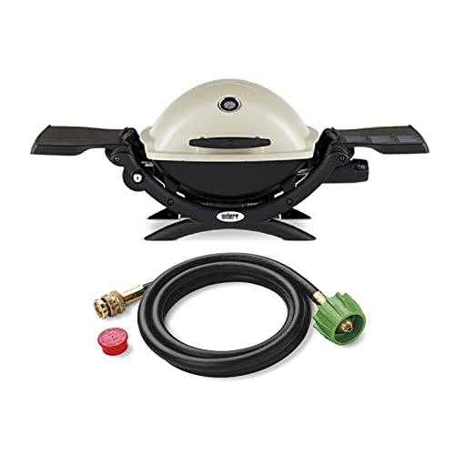 Weber Q 2200 Gas Grill - LP Gas (Titanium) with Adapter Hose Bundle (2 Items)