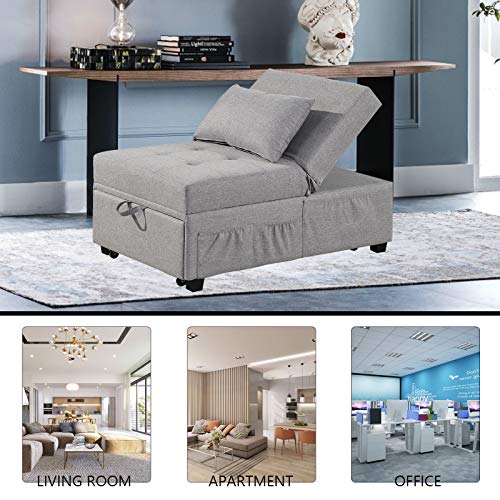 ETAGERIA Convertible Chair Bed 4 in 1, Sleeper Chair Bed - Pull Out Sleeper Chair Bed Modern Sofa Bed Adjustable Backrest Sleeper Couch Bed for Living Room/Small Apartment (2PCS Gray)
