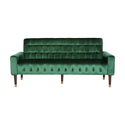 Adan Tufted Velvet Sofa with Gold Tipped Tapered Legs, Emerald and Gold Finish