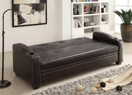 Homelegance Convertible Tufted Sofa Bed with Arm Rest Faux Leather Brown