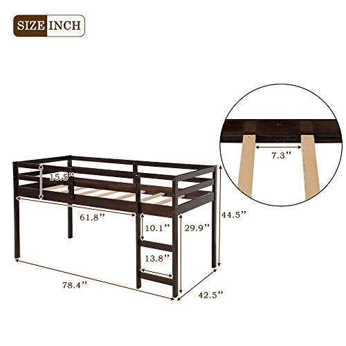 Harper&Bright Designs Low Study Twin Loft Bed with Desk and Cabinet (Espresso)