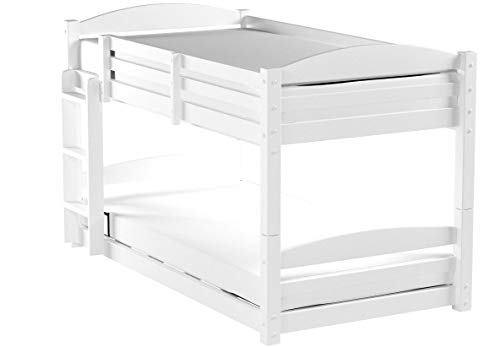 Dorel Living Phoenix Solid Wood Twin over Twin Floor Bunk Beds with Ladder and Guard Rail, White