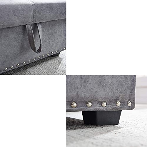 Morden Fort Velvet Reversible Sleeper Sectional Sofa L-Shape 3 Seat Sectional Couch with Storage-Gray