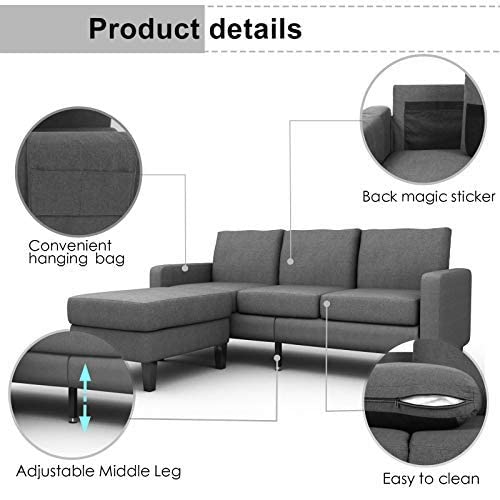Mecor Modern Convertible Sectional Sofa Couch L-Shaped Couch w/Thick Cushion&Deep Seat w/Reversible Chaise Linen Fabric Mid-Century Upholstered Sofa for Living Room