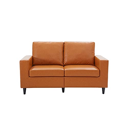 Gynsseh Leather Loveseat, Contemporary Living Room Furniture, 2 Seat Faux Leather Upholstered Sofa Loveseat for Home or Office (Orange,Loveseat)