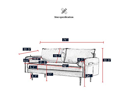 Merax 2-Seat Velvet Sofa with pocket-71 W, 71