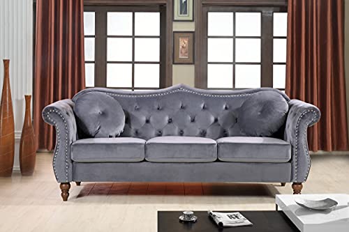 US Pride Furniture Rolled Arm Chesterfield Sofas, Grey