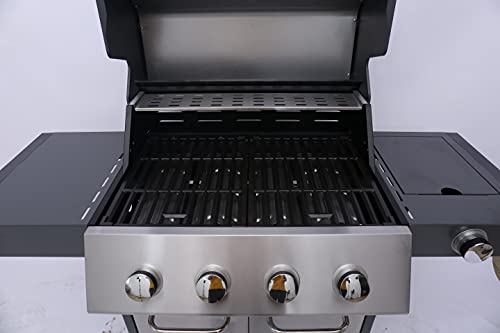 Grilled Delicacy Gas Grill 4-Burner Stainless Steel Liquid Propane Grill, Movable BBQ Grills with Side Burner