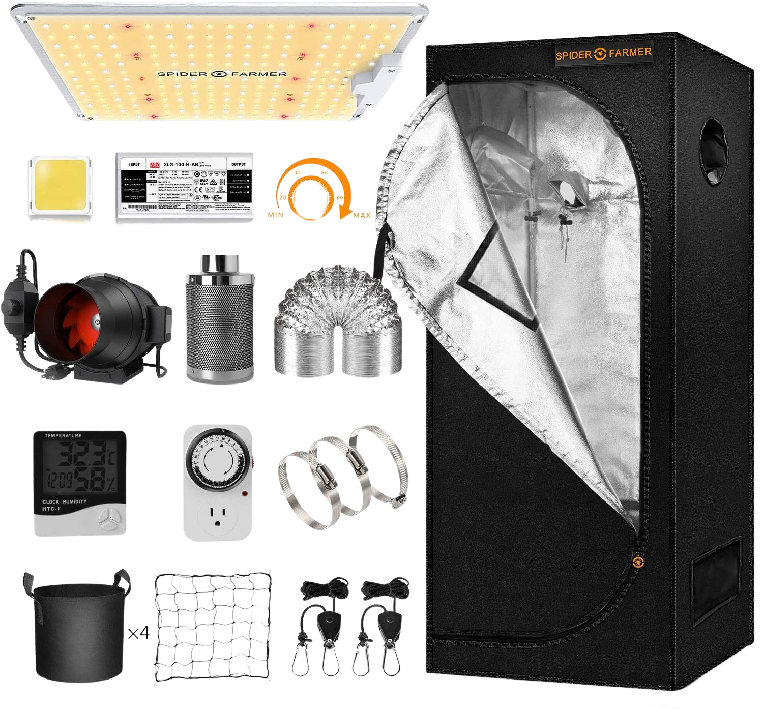 Spider Farmer Full Grow Kit SF1000 Full Spectrum Grow Light Dimmable Mean Well Driver 27