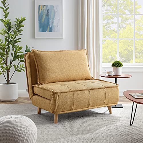 Volans Modern Modular Sectional Sofa Couch with Wood Legs, Convertible Chair 3-in-1 Multi Function Fold Down Sofa Bed with 3 Position Adjustable Backrest, 1 PCS, Yellow