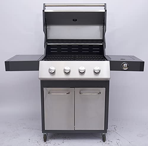 Grilled Delicacy Gas Grill 4-Burner Stainless Steel Liquid Propane Grill, Movable BBQ Grills with Side Burner