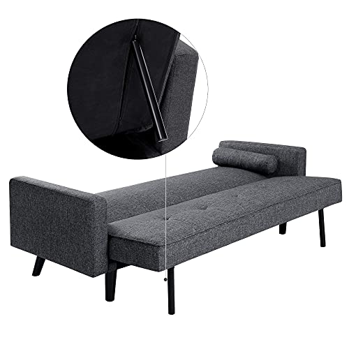 VASAGLE Convertible Couch Sofa Bed, Fabric Upholstered Seat Pad, Sturdy Wooden Frame, Easy Assembly, 69.7 x 32.3 x 32.3 Inches, Gray