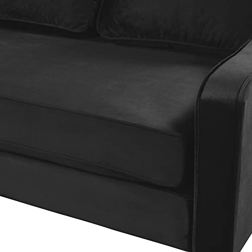 Velvet Sofa Chesterfield Twin Sectional Comfortable Couch for Office Living Room Bedroom Modern Modular Soft YeBingZhi Loveseat for Apartment Dorm Small Spaces (3-Seat, Black)