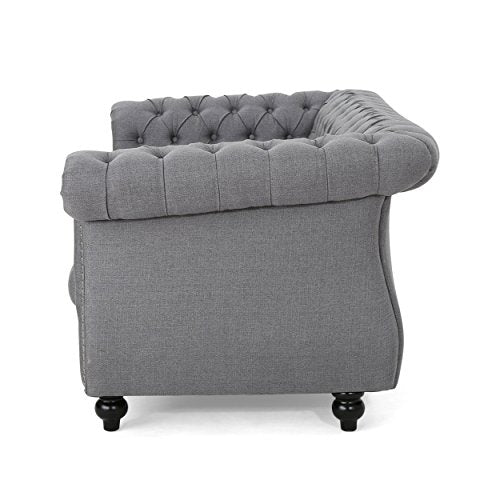 GDFStudio Christopher Knight Home Kyle Traditional Chesterfield Loveseat Sofa, Gray and Dark Brown, 61.75 x 33.75 x 27.75
